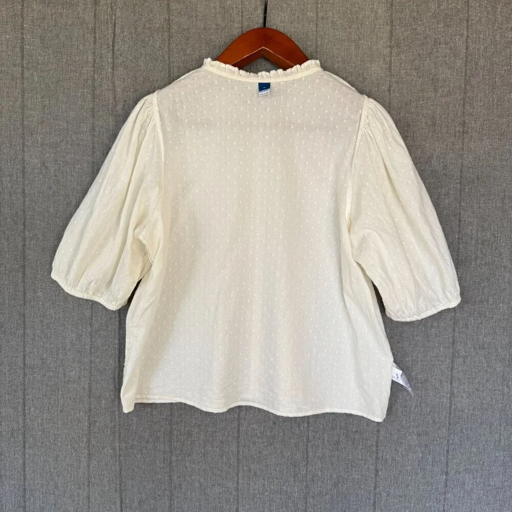 Old‎ Navy Creme De La Creme Cotton Puff-Sleeve Lace-Trim Clip-Dot Blouse Size XL